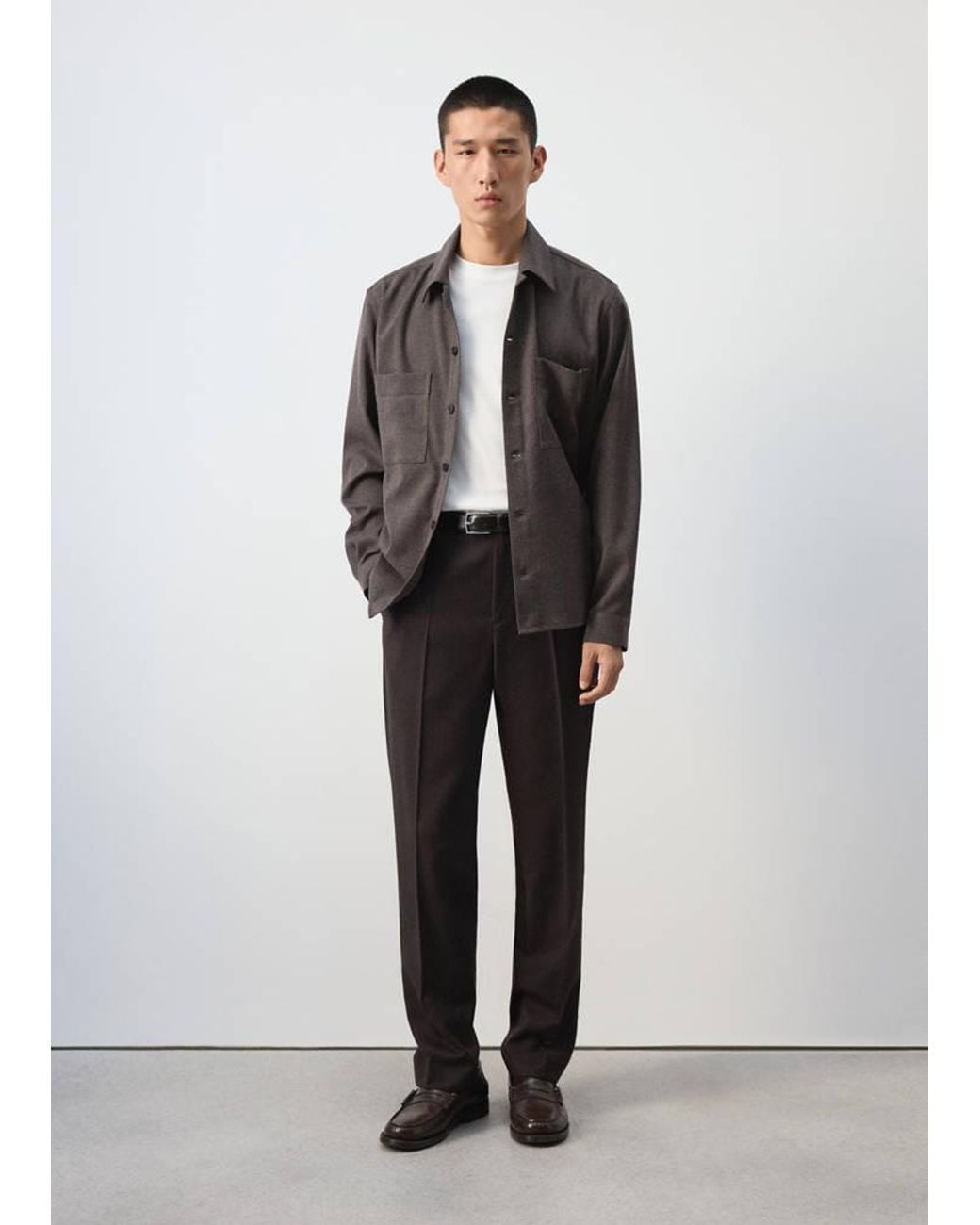 Mango Brown Wool-Blend Overshirt With Pockets for men