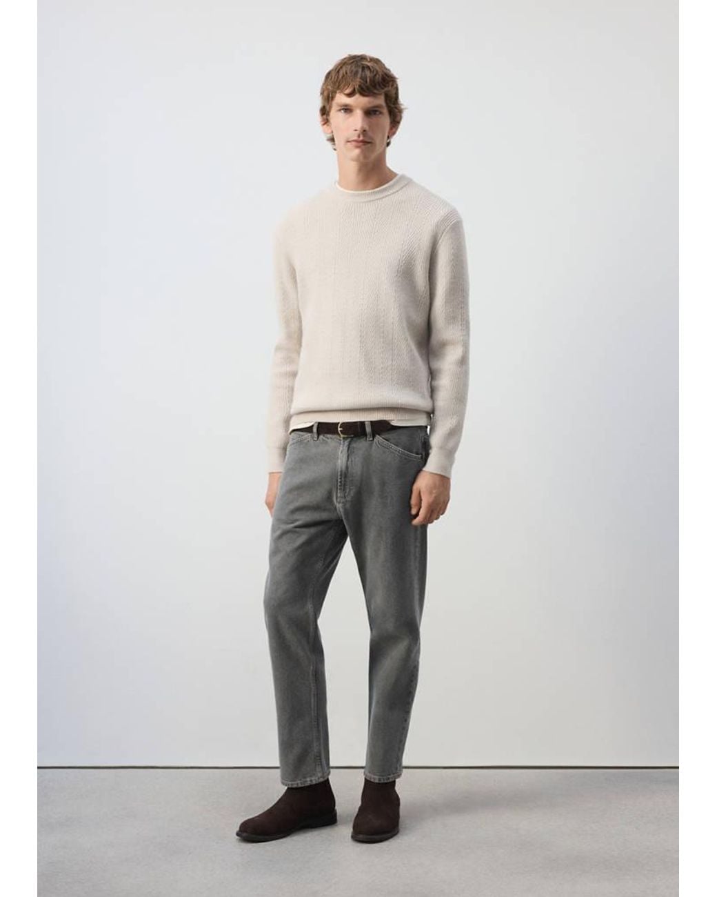 Mango Gray Regular-Fit Cropped Jeans for men