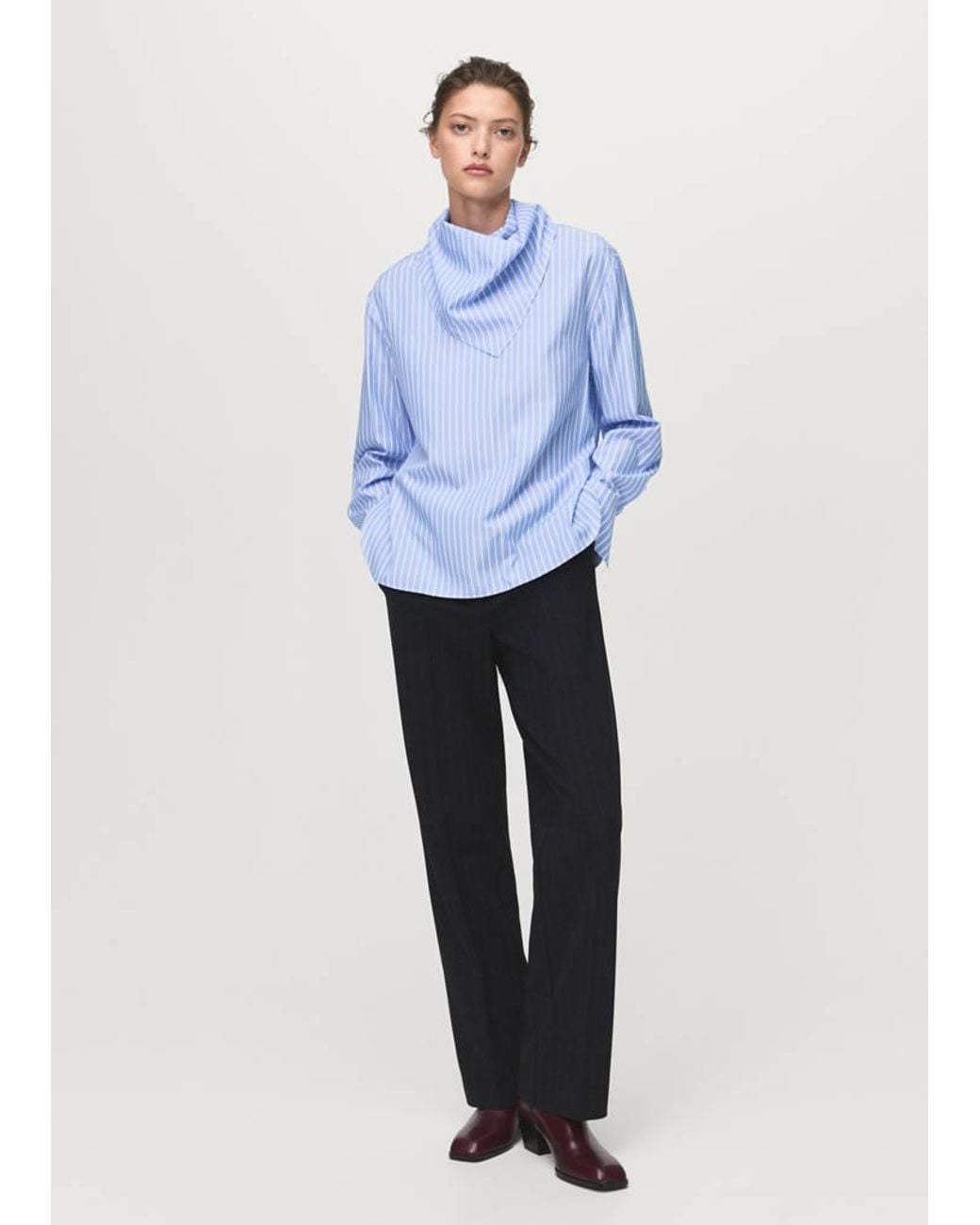 Mango Blue Striped Blouse With Handkerchief