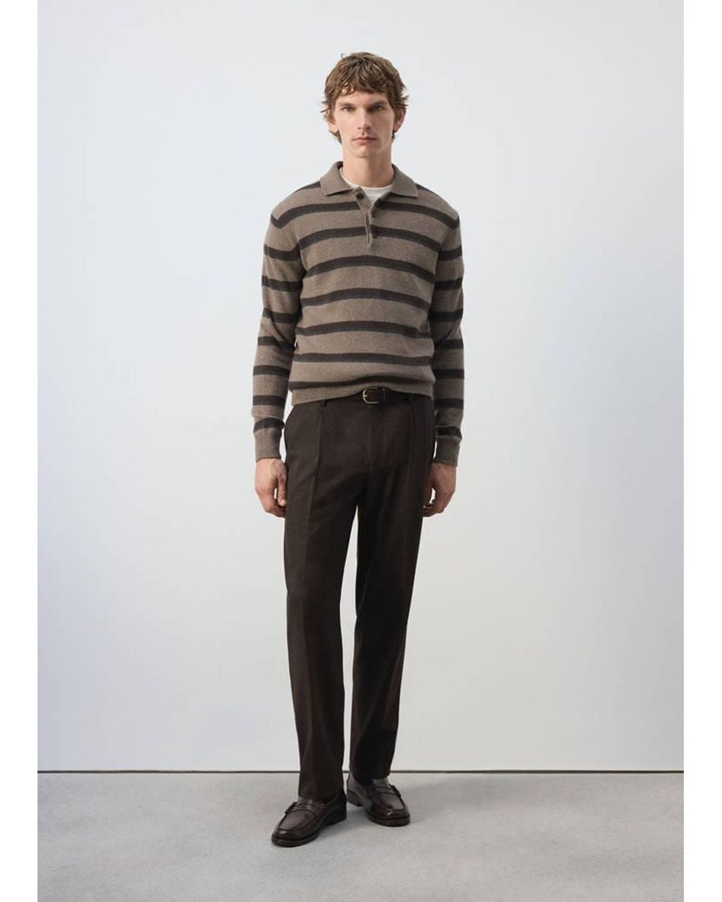 Mango Gray Wool-Cashmere Blend Knit Polo Jumper for men
