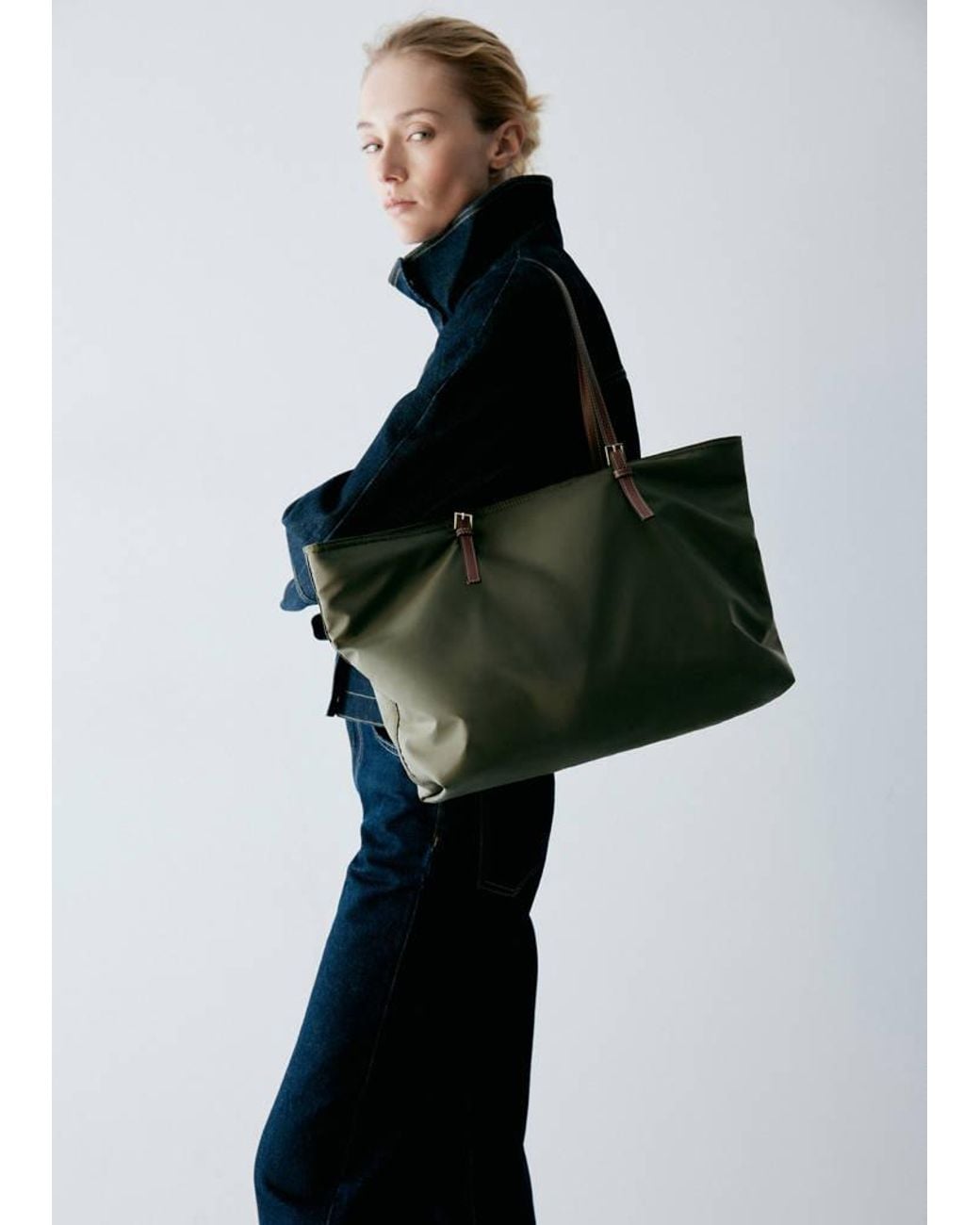Mango Gray Tote Bag With Contrast Faux-Leather Handles