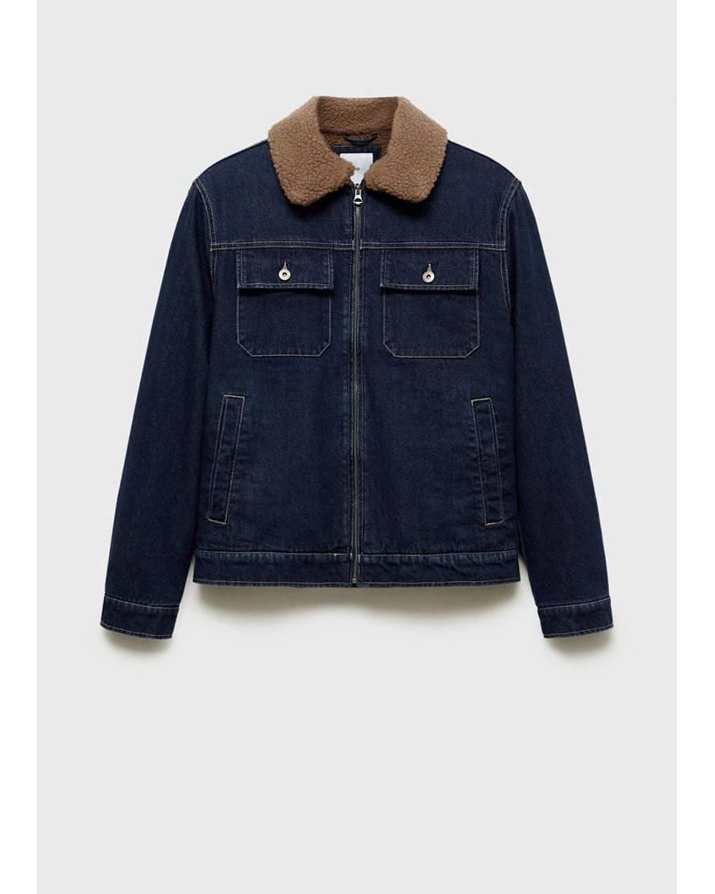 Mango Blue Denim Jacket With Shearling Lining for men
