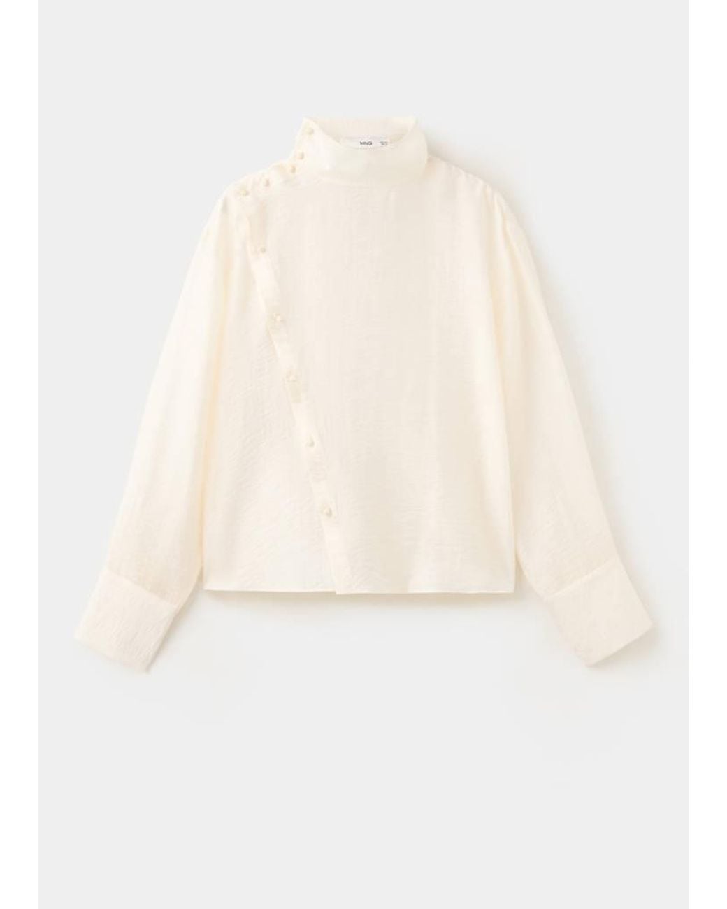 Mango White Lyocell Funnel-Neck Blouse