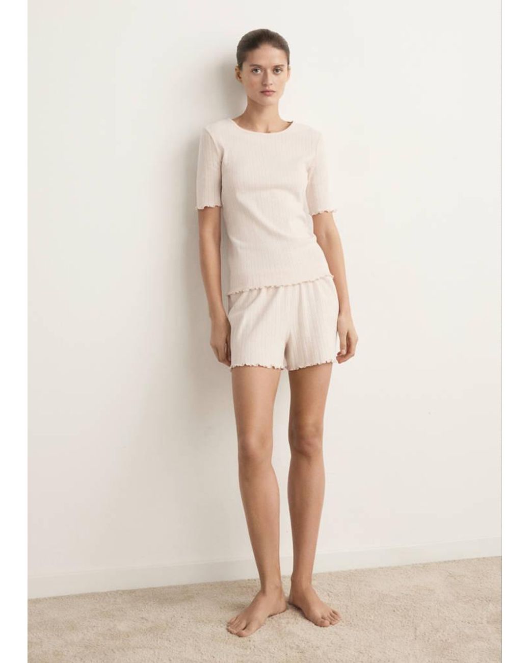 Mango Natural Openwork Cotton Shorts