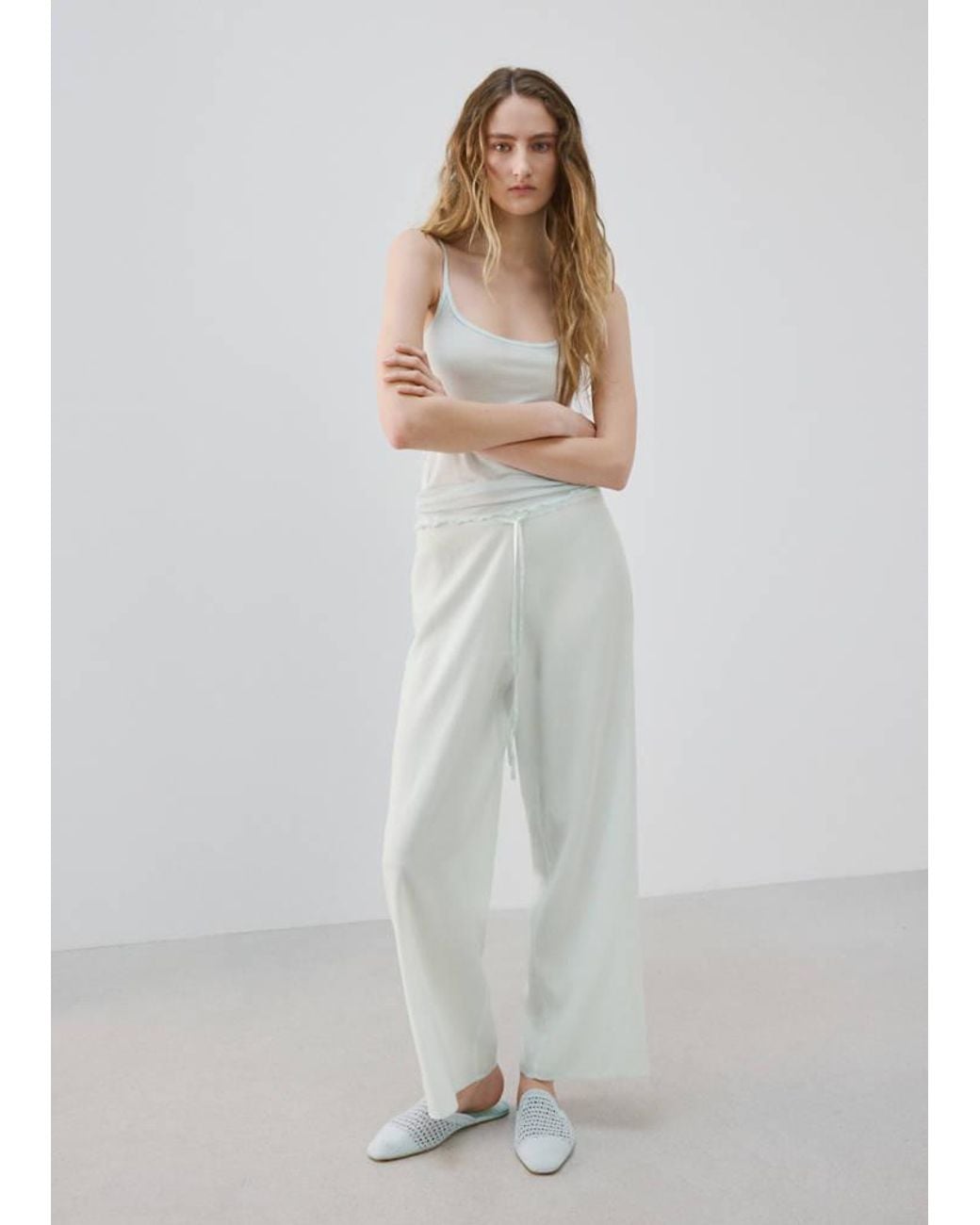 Mango White Flowy Pyjama Trousers