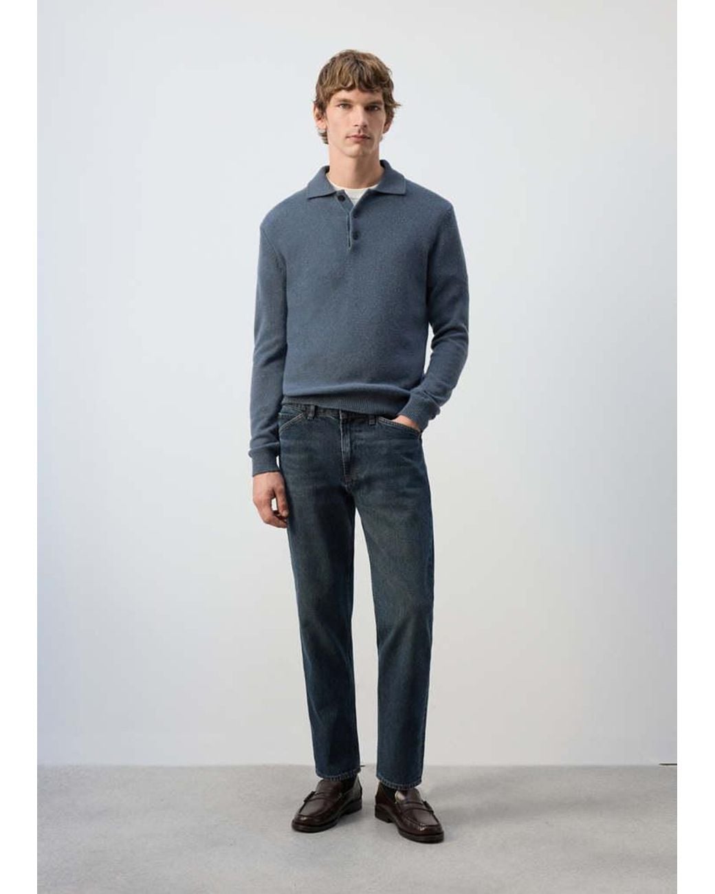 Mango Blue Regular-Fit Cropped Jeans for men