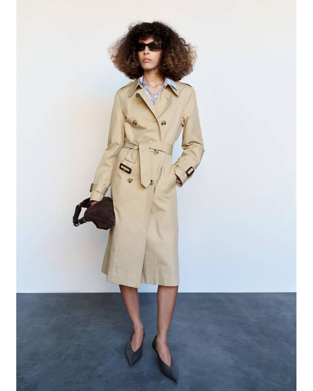 Mango White Trench Coat With Belt And Checked Lining
