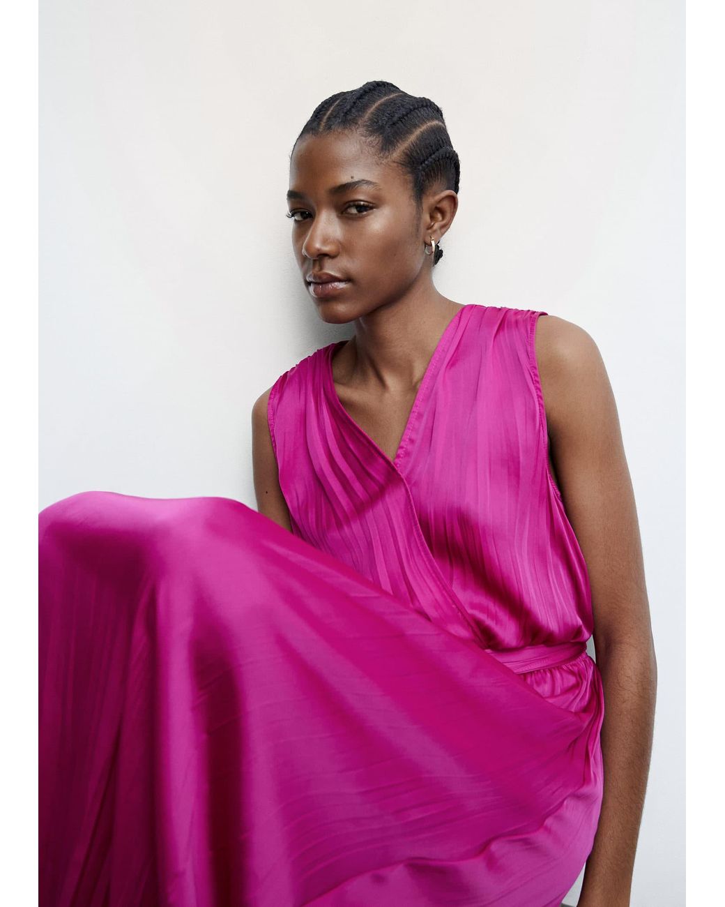 Pink pleated dress outlet zara