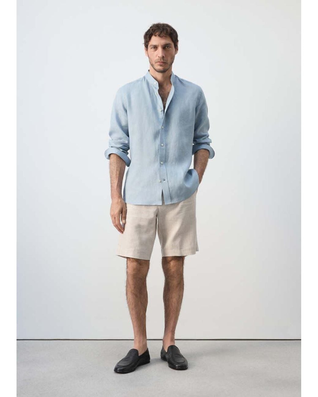 Mango Blue Regular-Fit 100% Linen Shirt for men