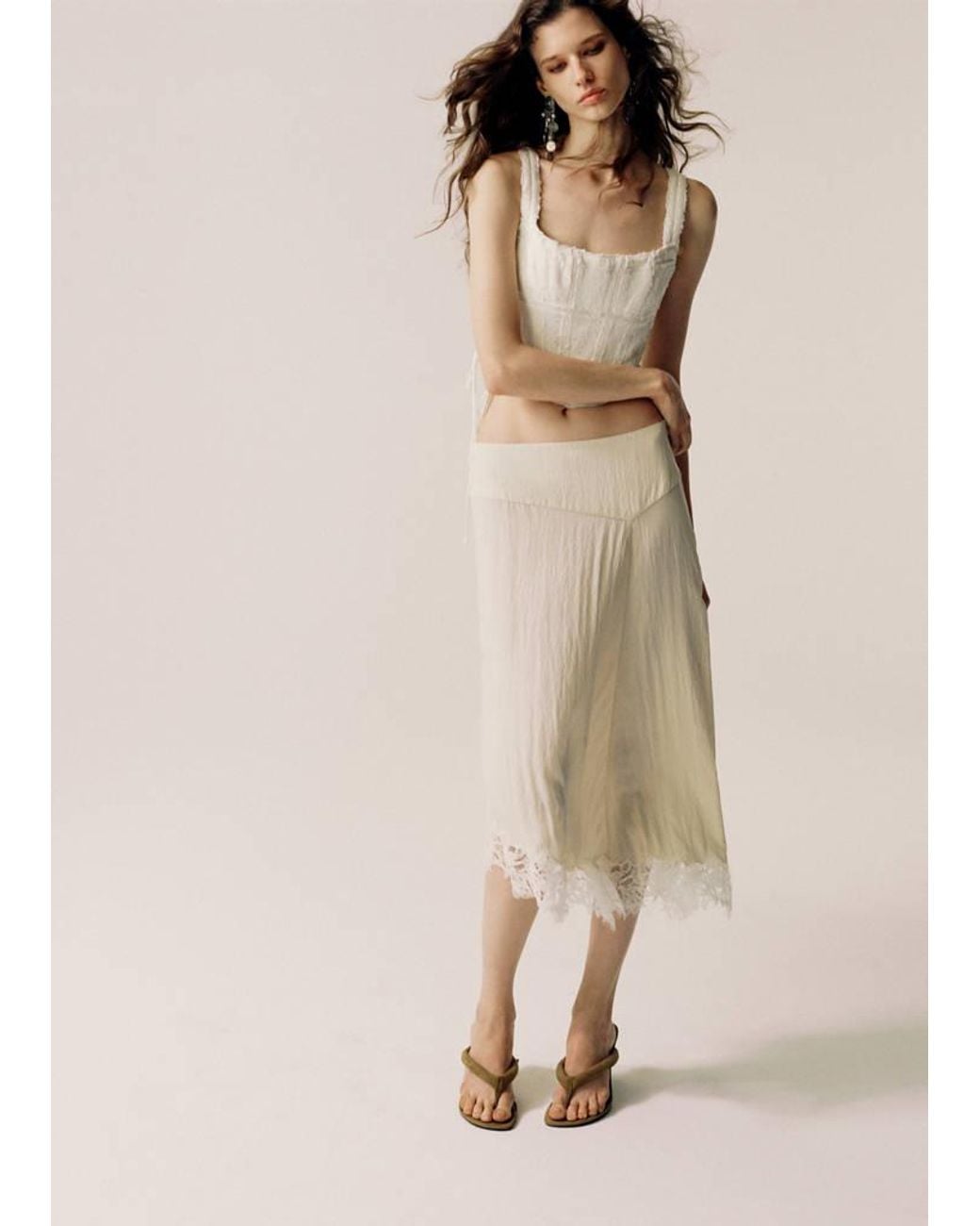 Mango Natural Asymmetric Skirt With Lace Detail