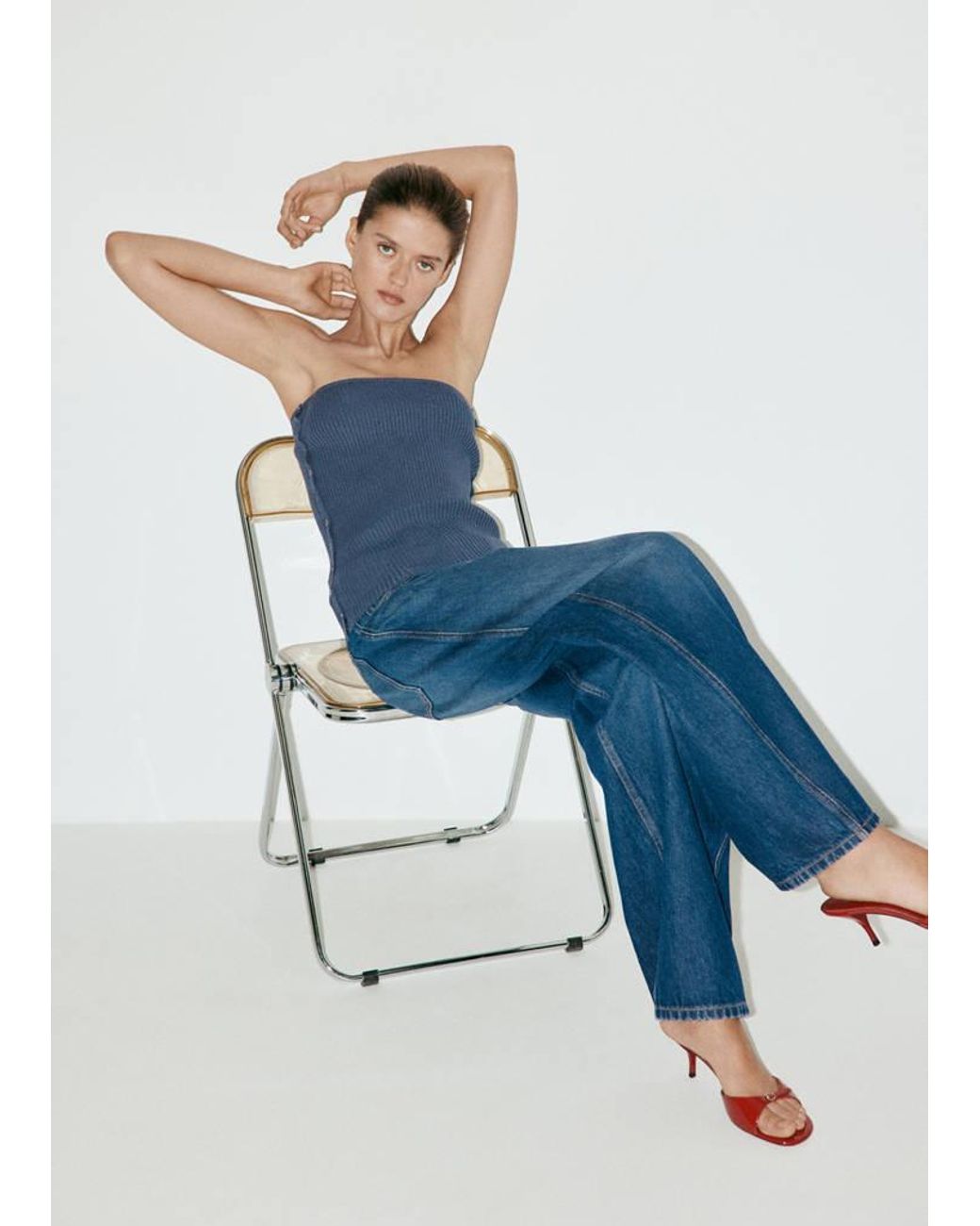 Mango Blue Top With Multi-Position Buttons