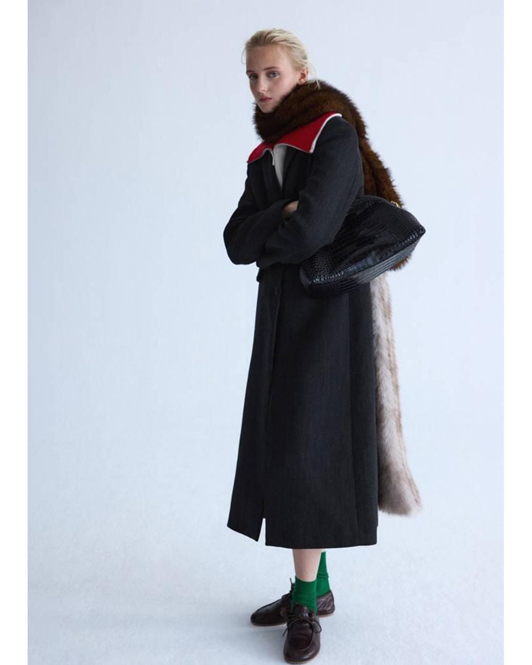Mango Black Tailored Wool Coat