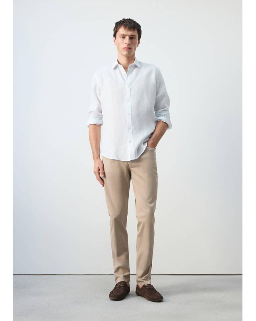 Mango White 100% Linen Striped Regular-Fit Shirt for men