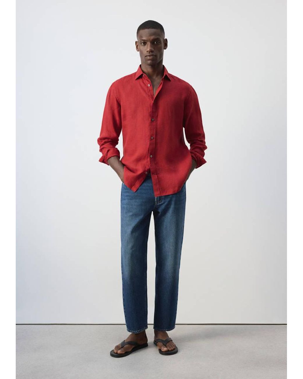 Mango Red 100% Linen Regular-Fit Shirt for men