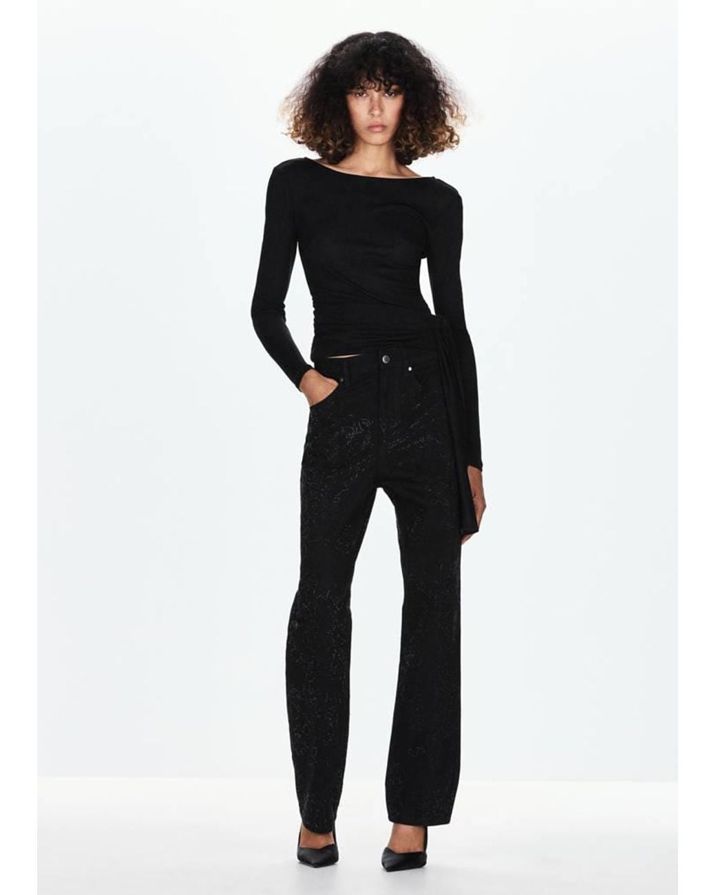 Mango Blue Straight-Leg Jeans With Crystal Detailing