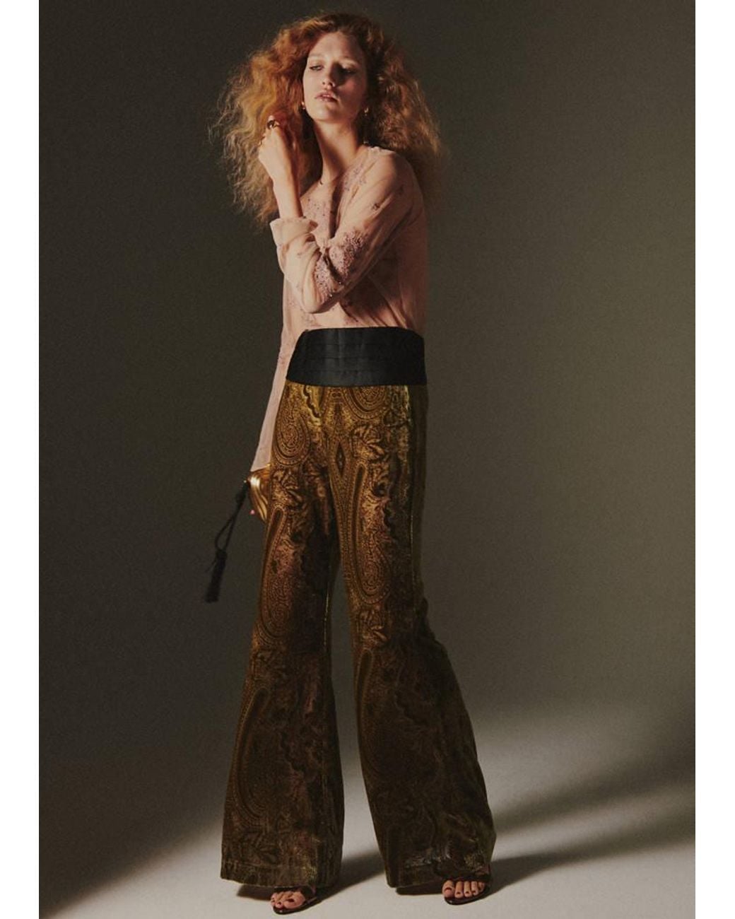 Mango Brown Embroidered Semi-Sheer Blouse