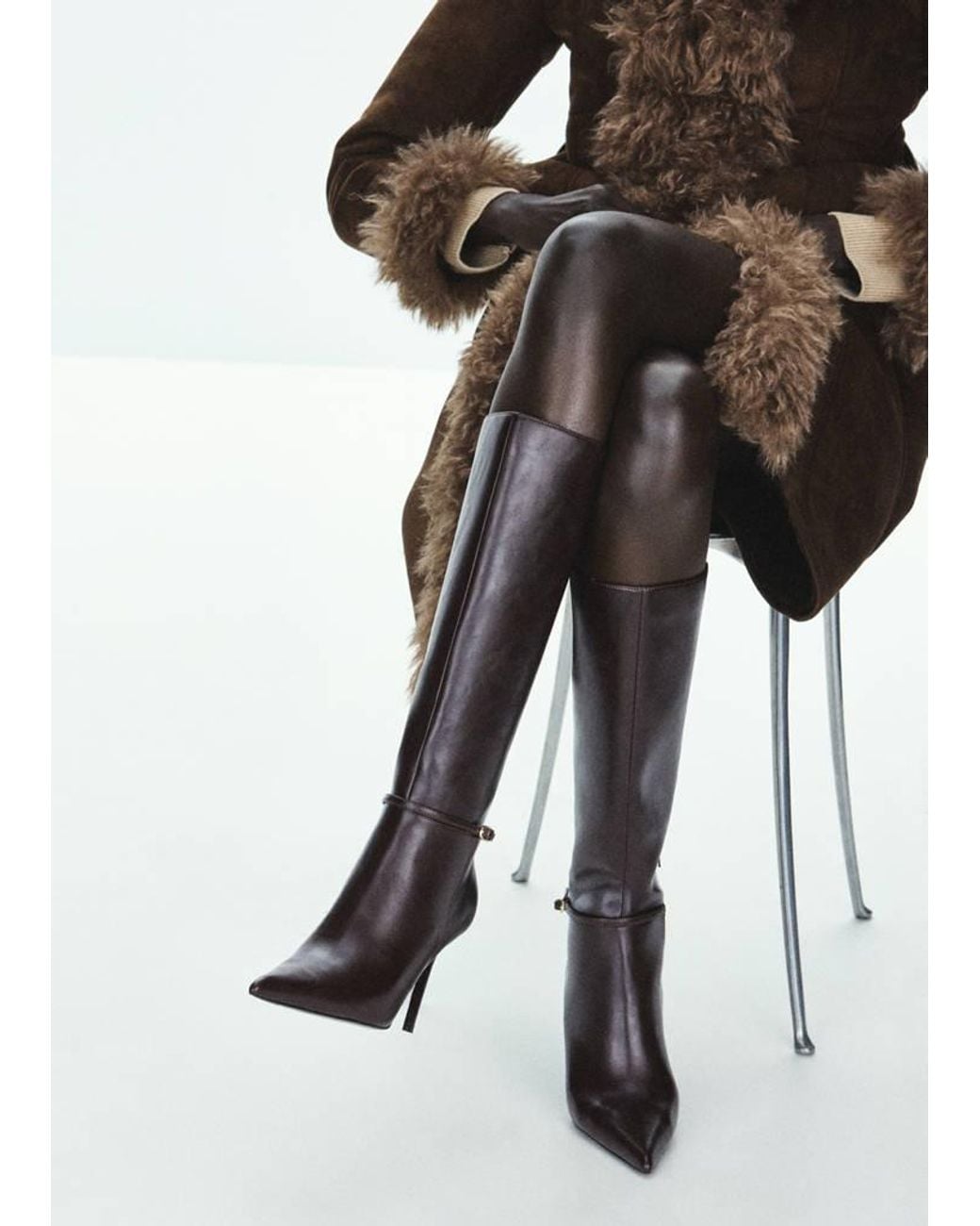 Mango Black Boot With Block Heel And Buckle Detail