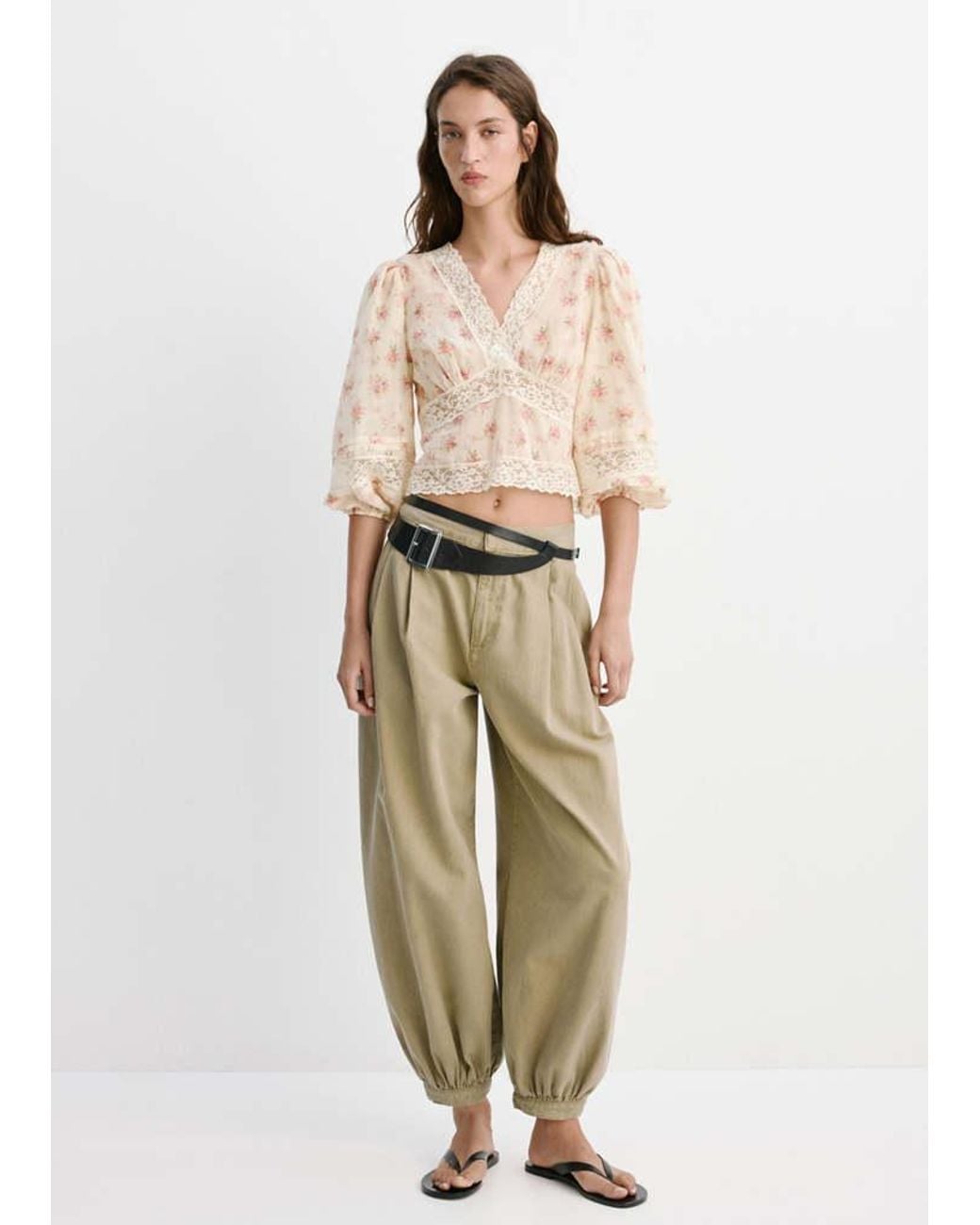 Mango Natural Spitzenbluse Mit Blumenmuster