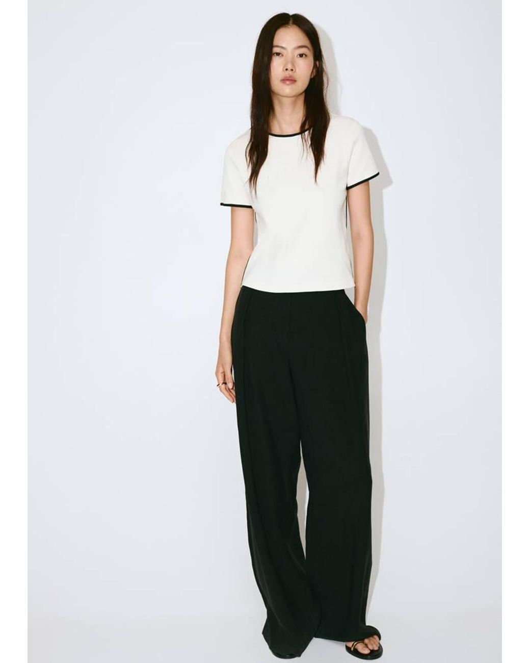 Mango White Cotton T-Shirt With Contrasting Trim