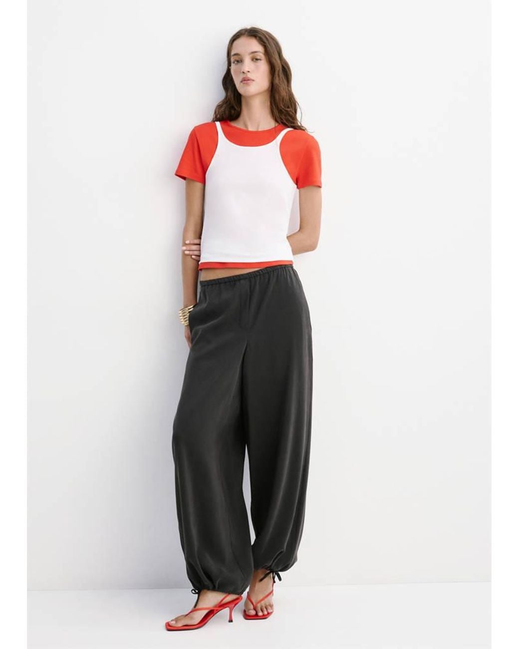 Mango Black Elastic Waist Harem Pants