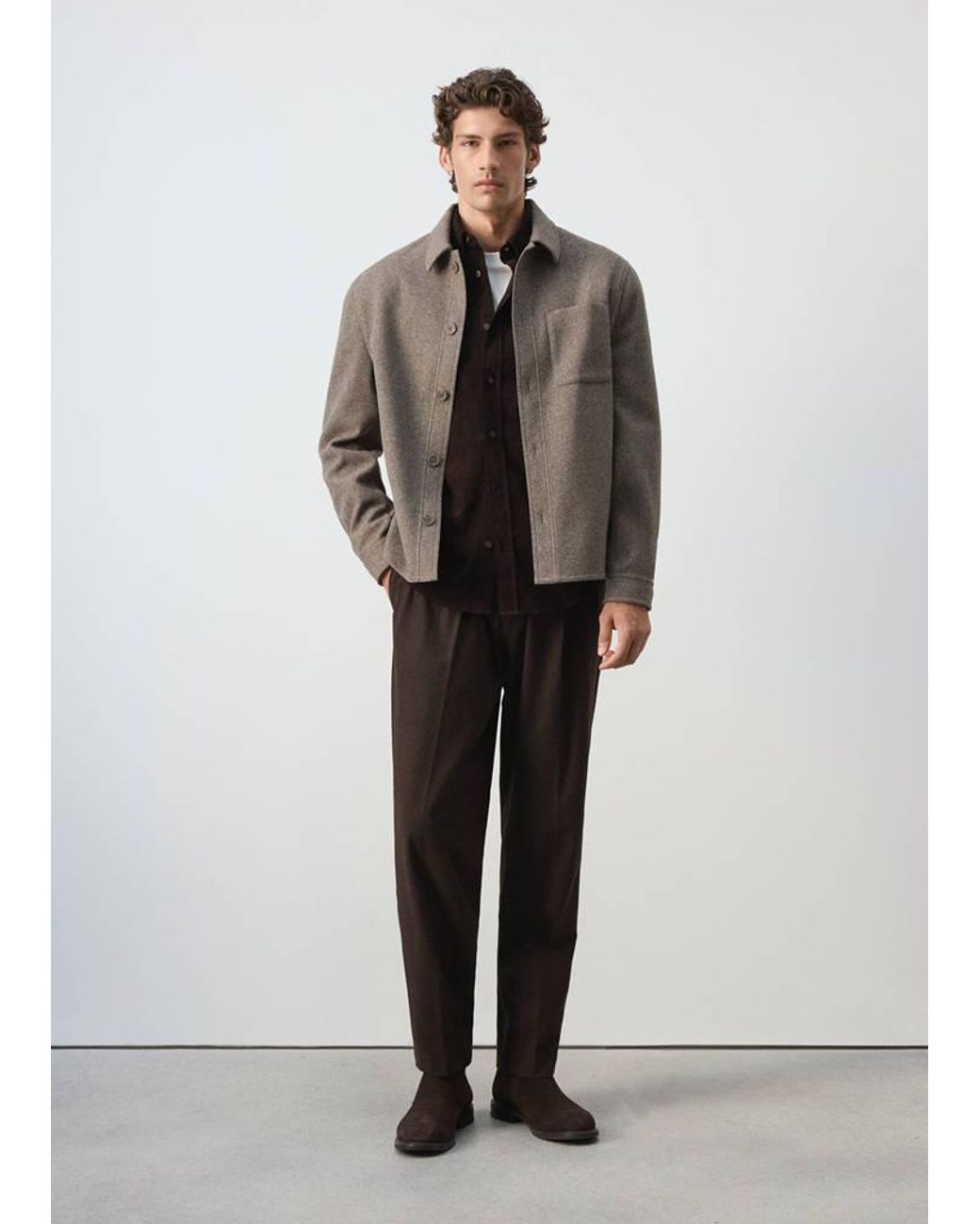 Mango Gray Regular Fit Flannel Overshirt for men