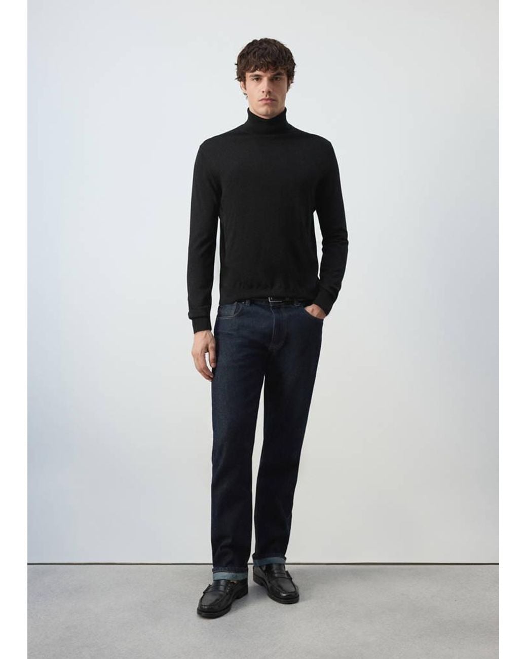 Mango Black 100% Merino Wool Turtleneck Sweater for men