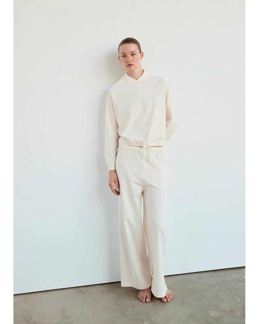 Mango White Soft Cotton Sweatshirt With Drawstring Detail Ivory