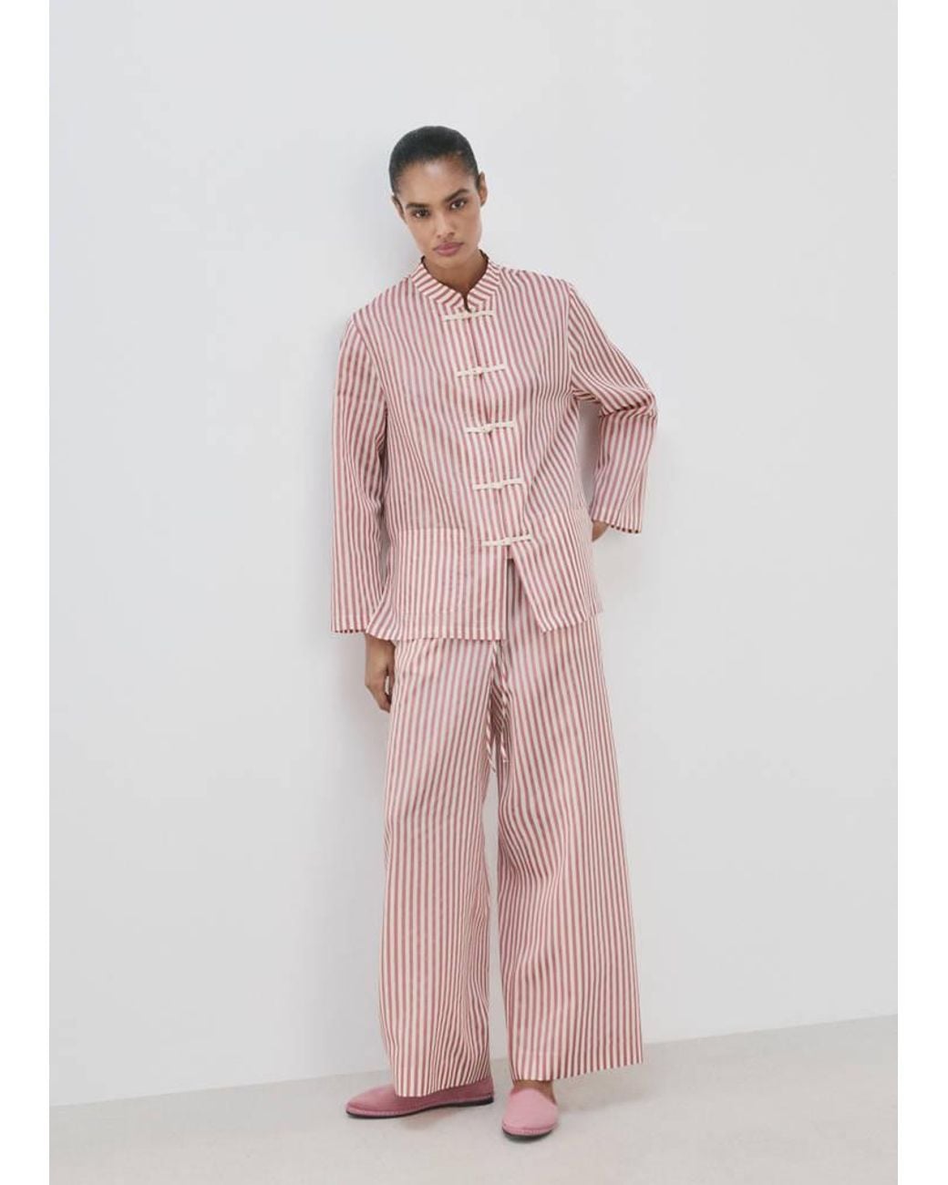 Mango Pink Striped Pyjama Shirt