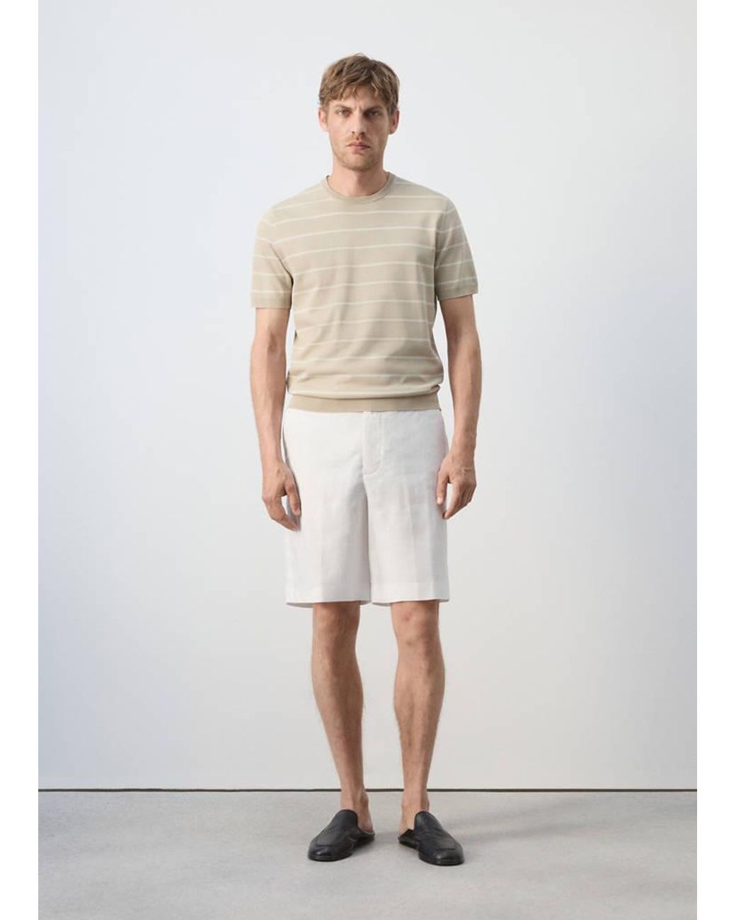 Mango White Slim Fit Striped Jersey T-Shirt for men