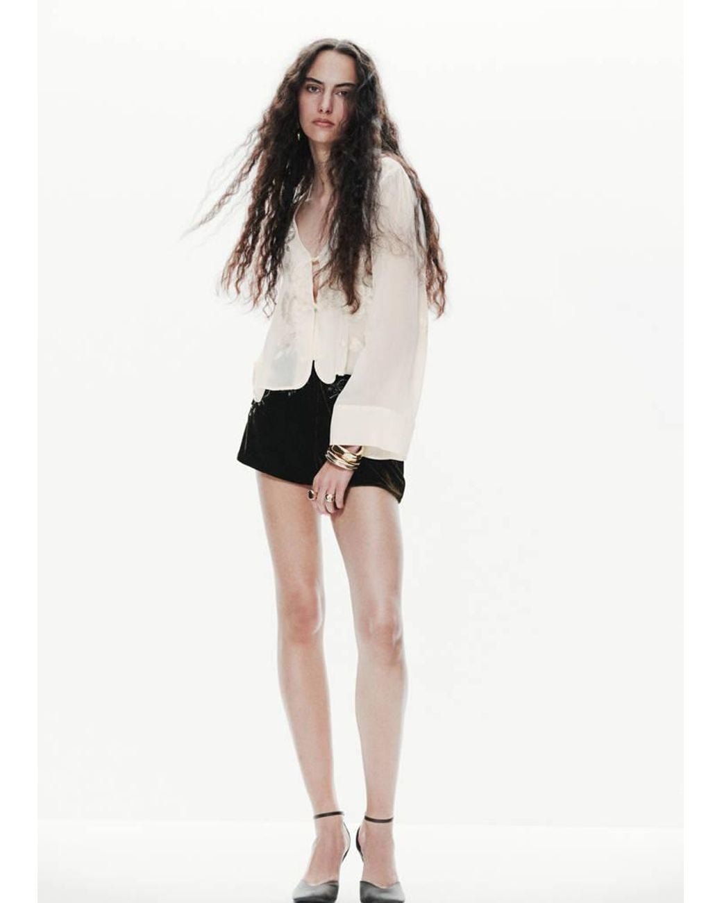 Mango White Floral Embroidered Blouse With Frog Closures