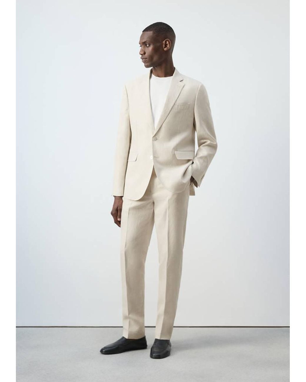 Mango White Amalfi 100% Linen Slim-Fit Suit Jacket for men