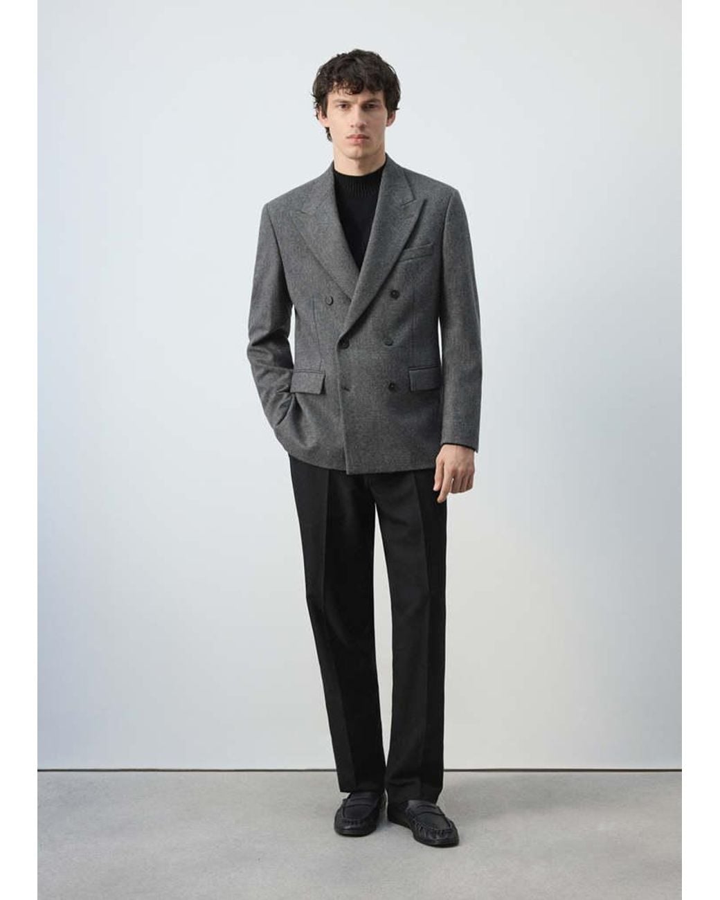 Mango Gray Slim-Fit Double-Breasted Blazer for men
