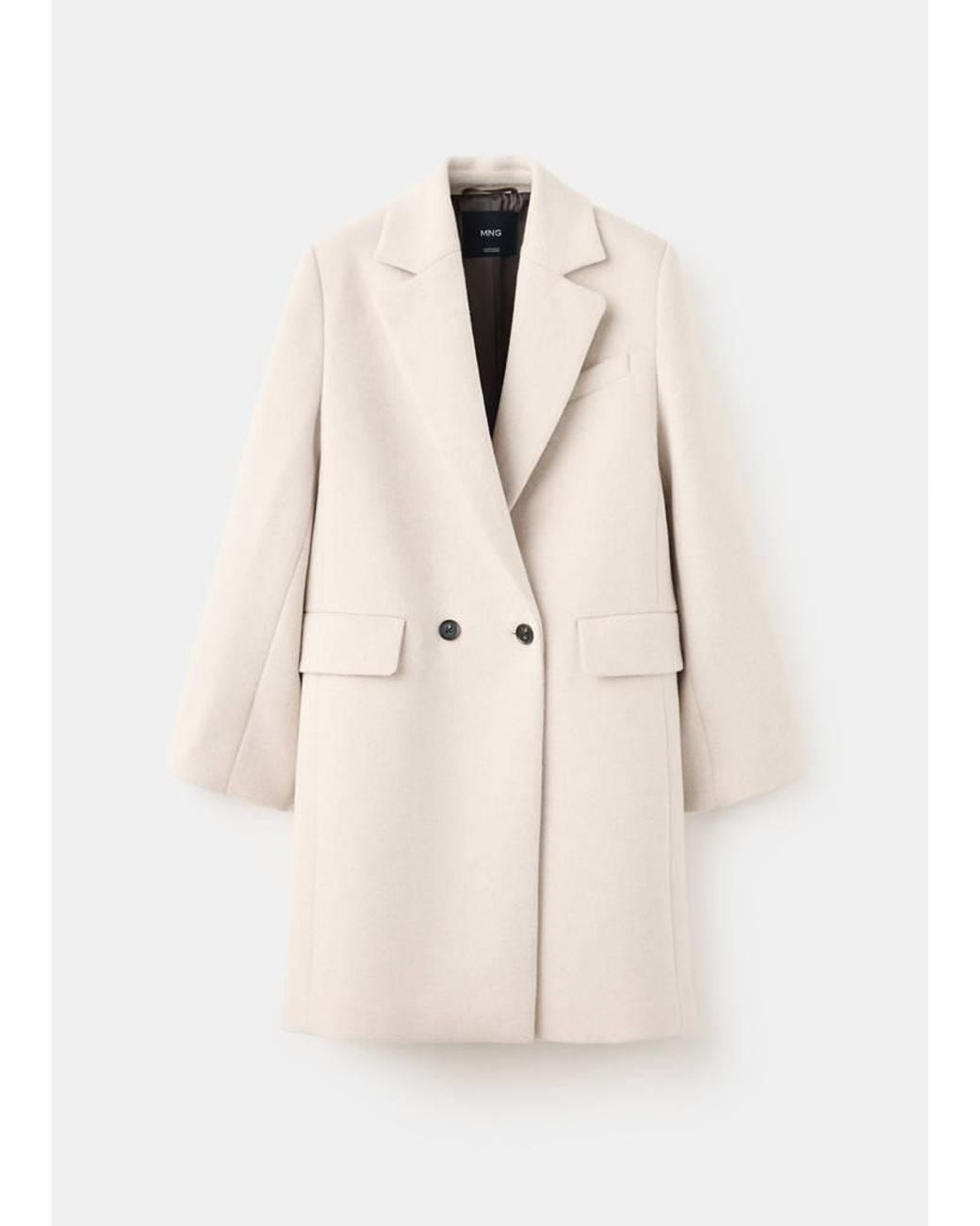 Mango White Double-Breasted Wool Coat