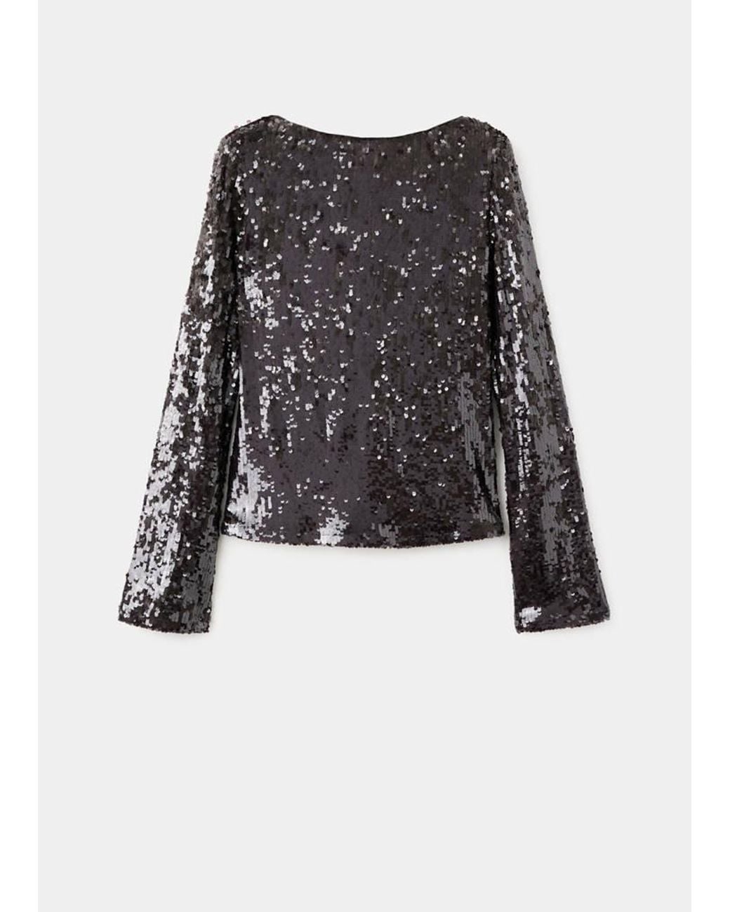 Mango Blue Bell-Sleeved Top With Sequins