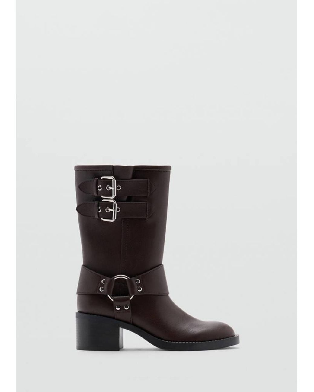 Mango White Buckle Boots