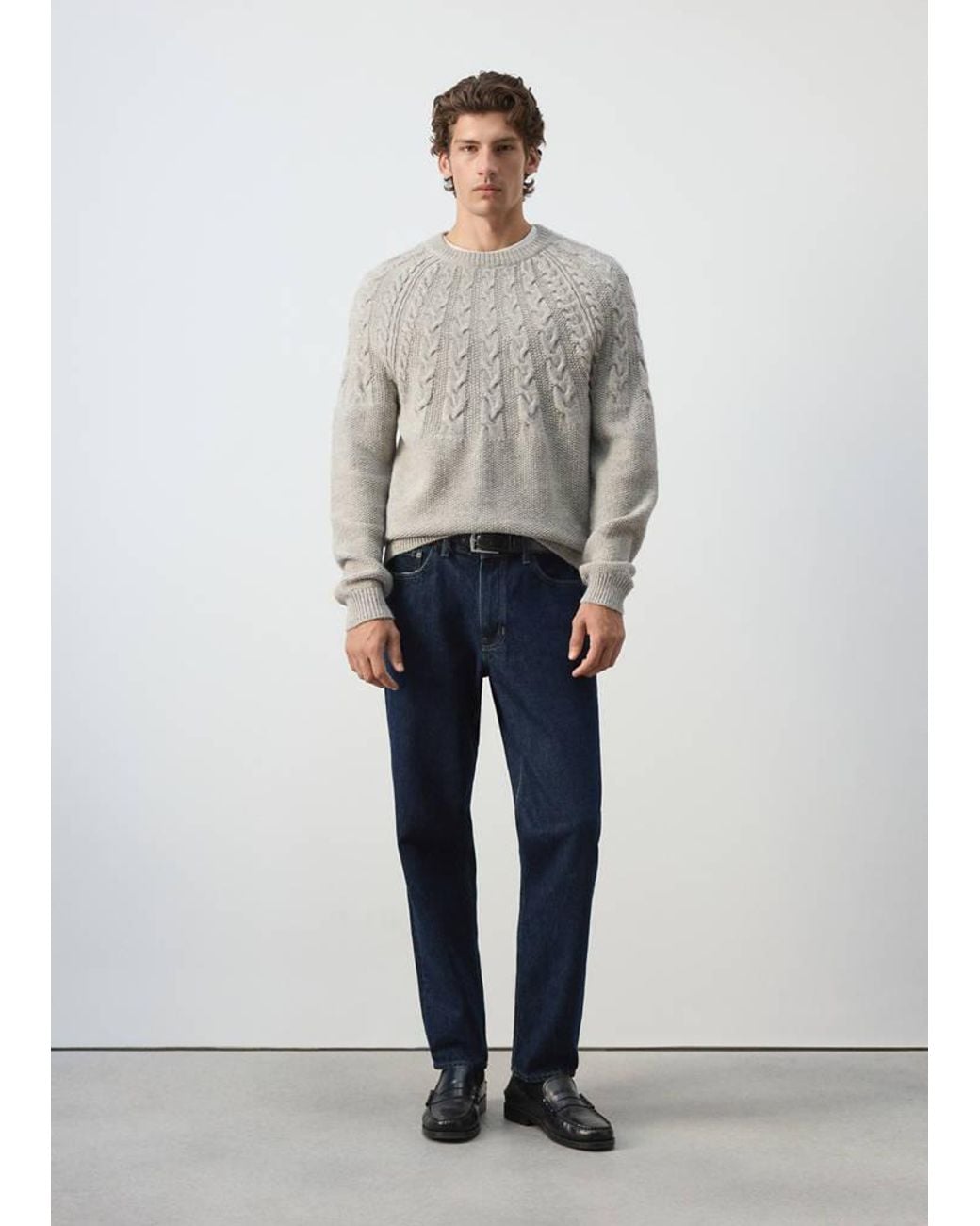 Mango Gray Cable-Knit Wool-Blend Jumper for men