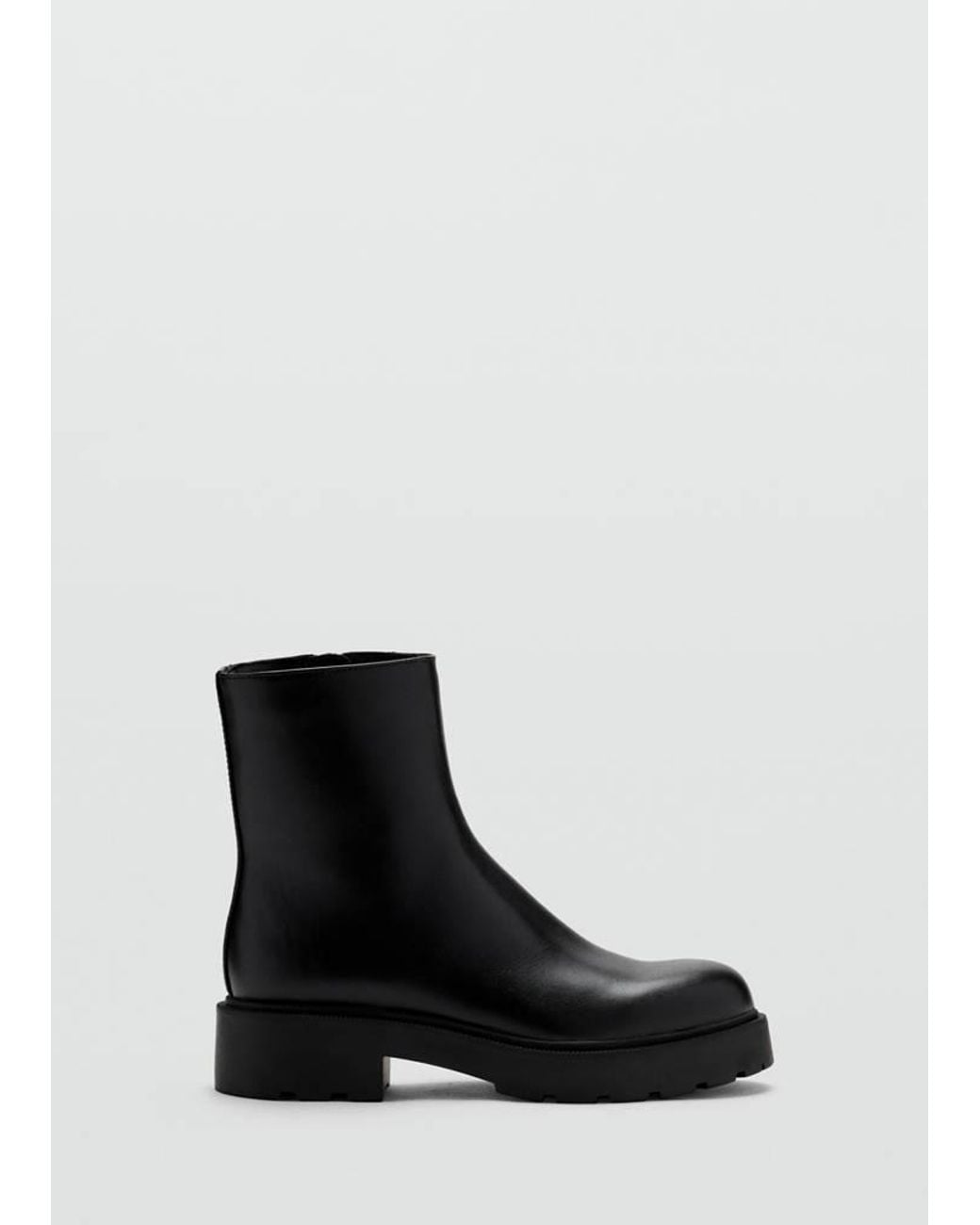 Mango Black Faux Leather Ankle Boot With Round Toe