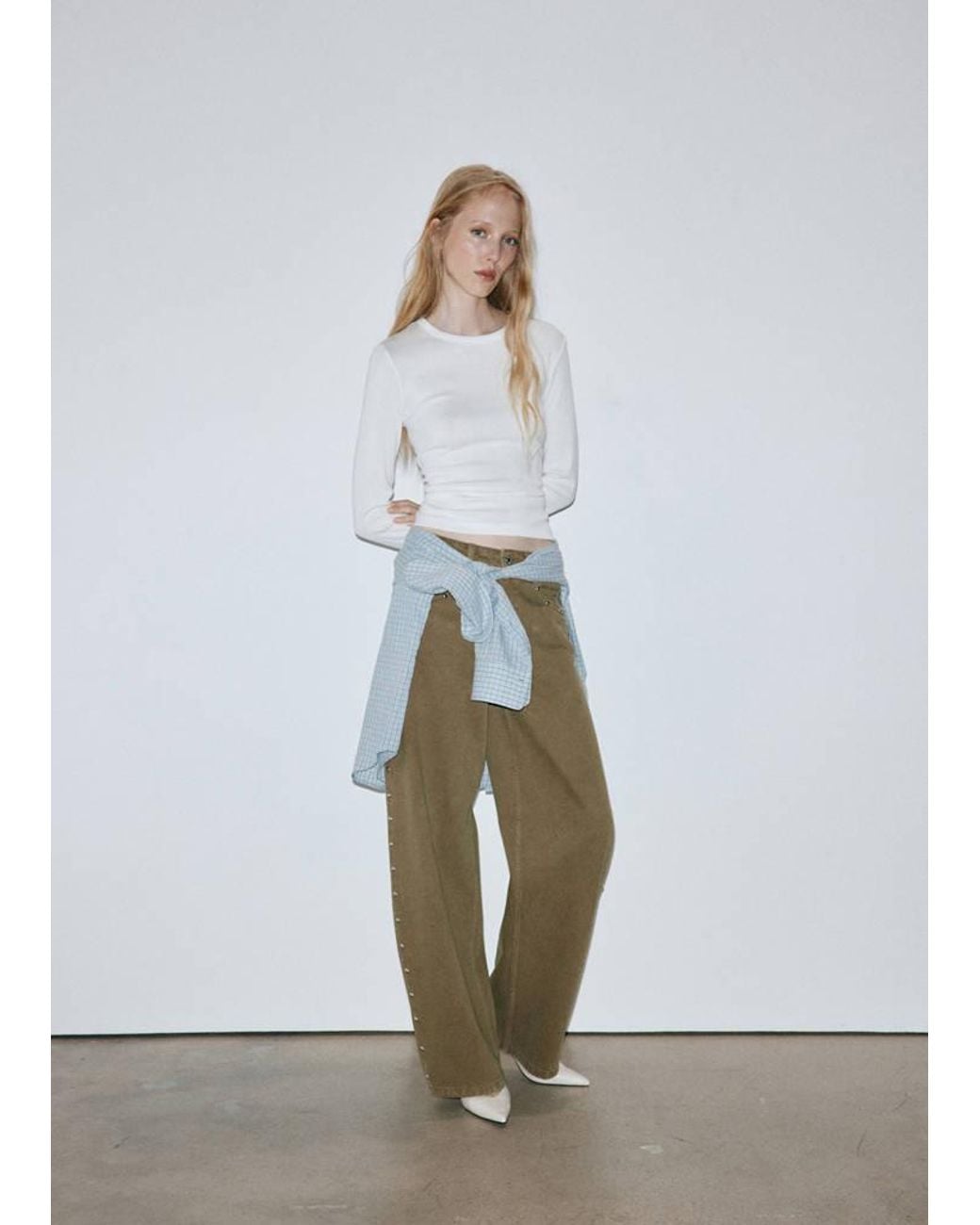 Mango Gray Balloon Jeans With Studs