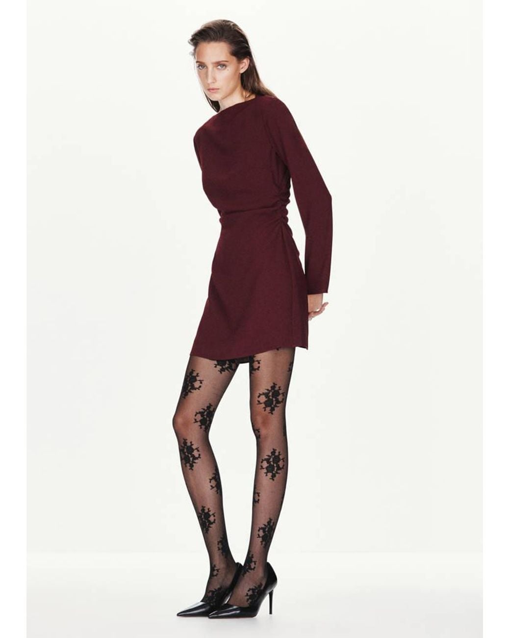 Mango Purple Fitted Dress With Gathered Detail