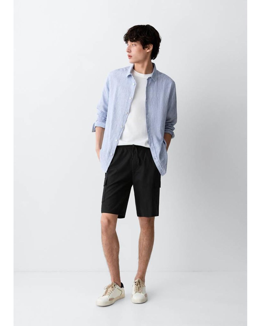 MANGO TEEN White Cargo Bermuda Shorts for men