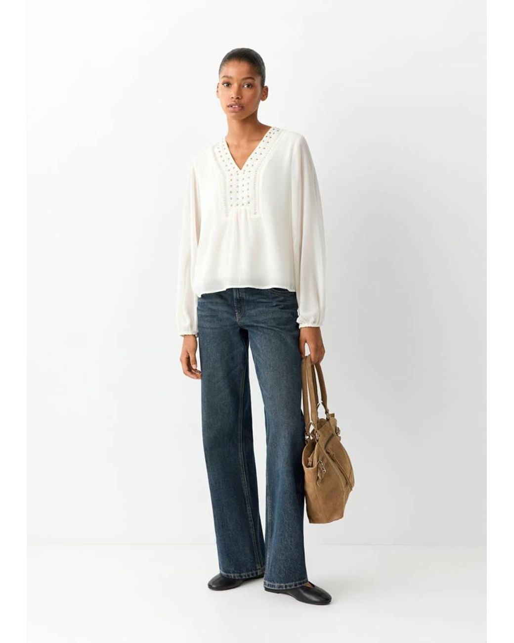 MANGO TEEN White Chiffon Blouse With Studs