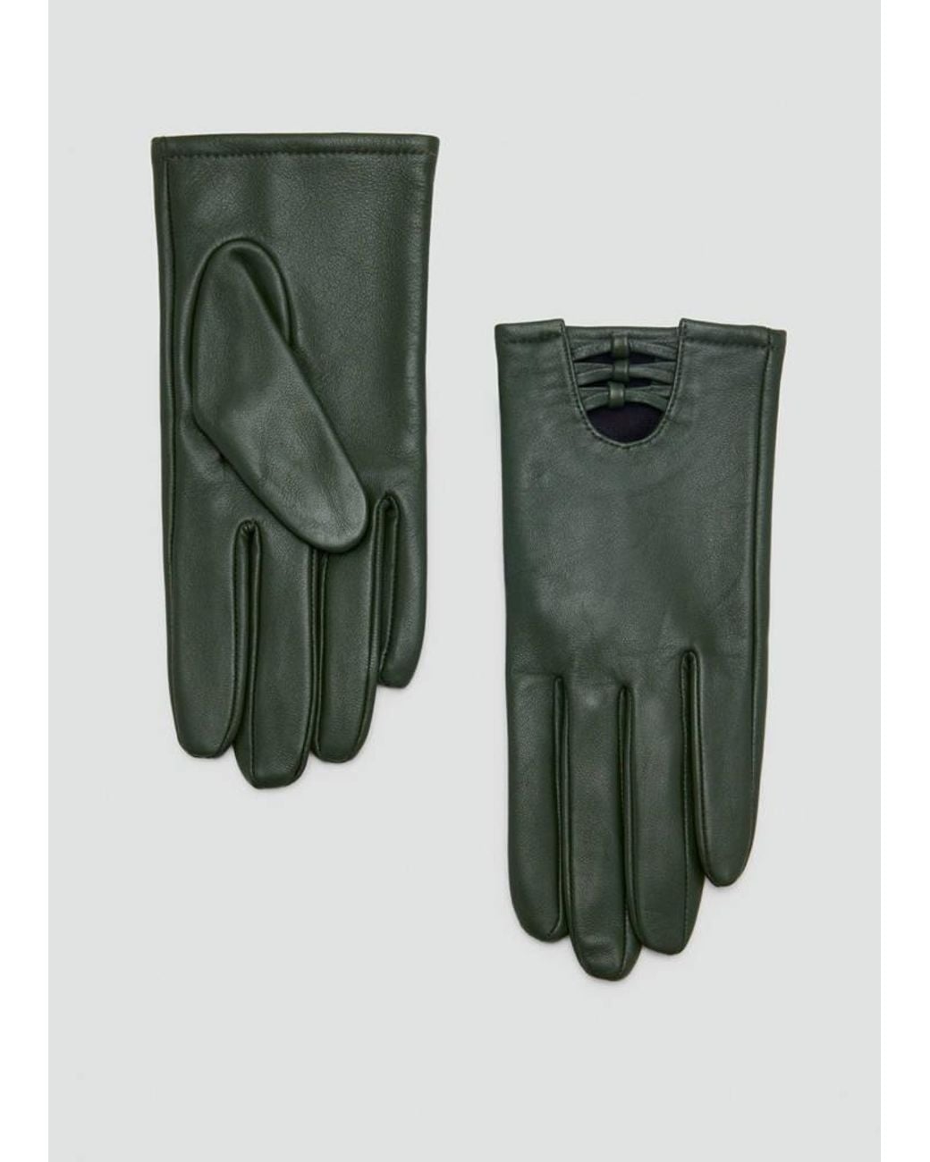 Mango Green Leather Gloves With Bow Detail