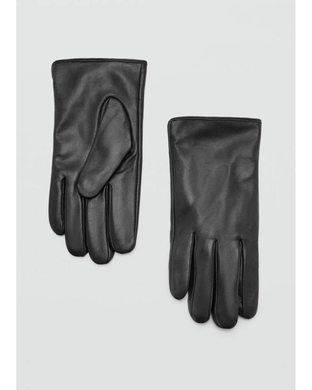 Mango Black Leather Gloves for men