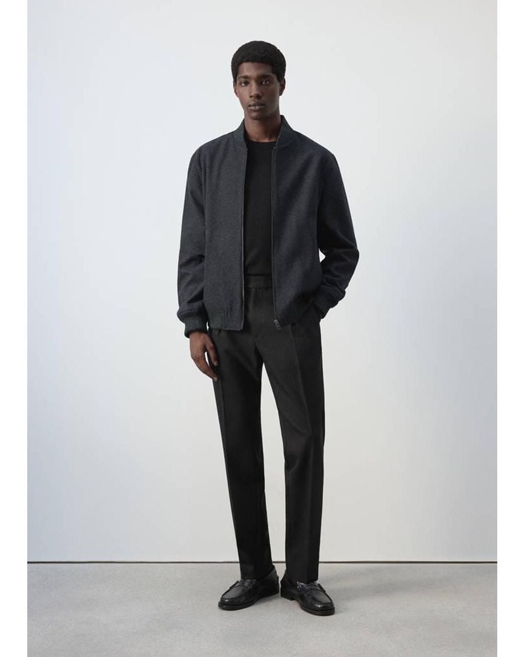 Mango Black Wool-Blend Bomber Jacket for men