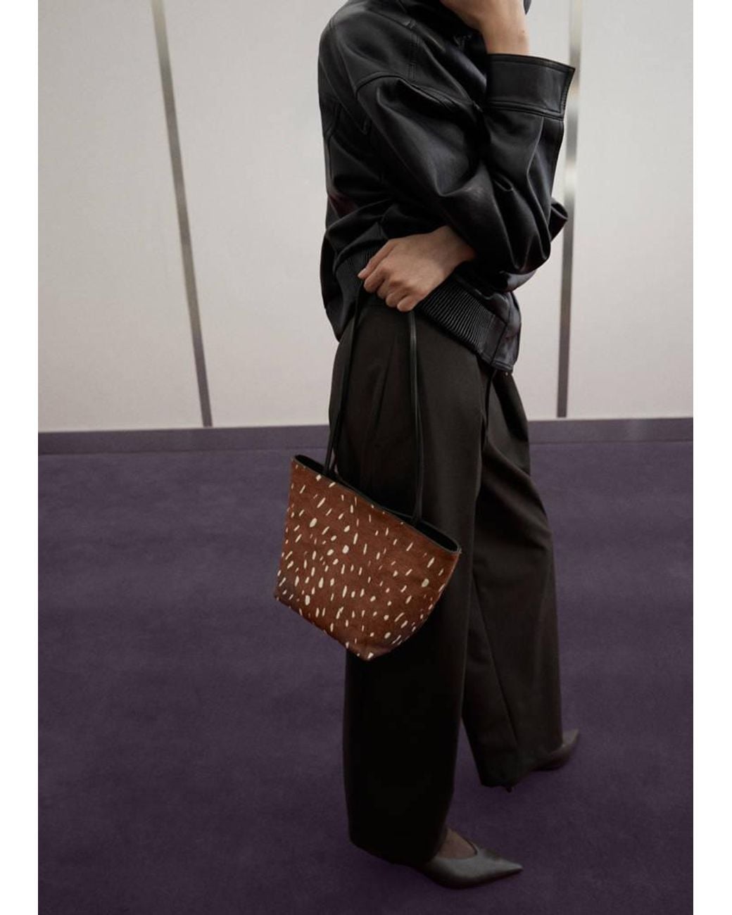 Mango White Bambi-Print Fur Shopper Bag
