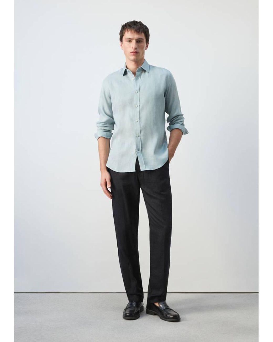 Mango Blue Regular-Fit 100% Linen Shirt for men