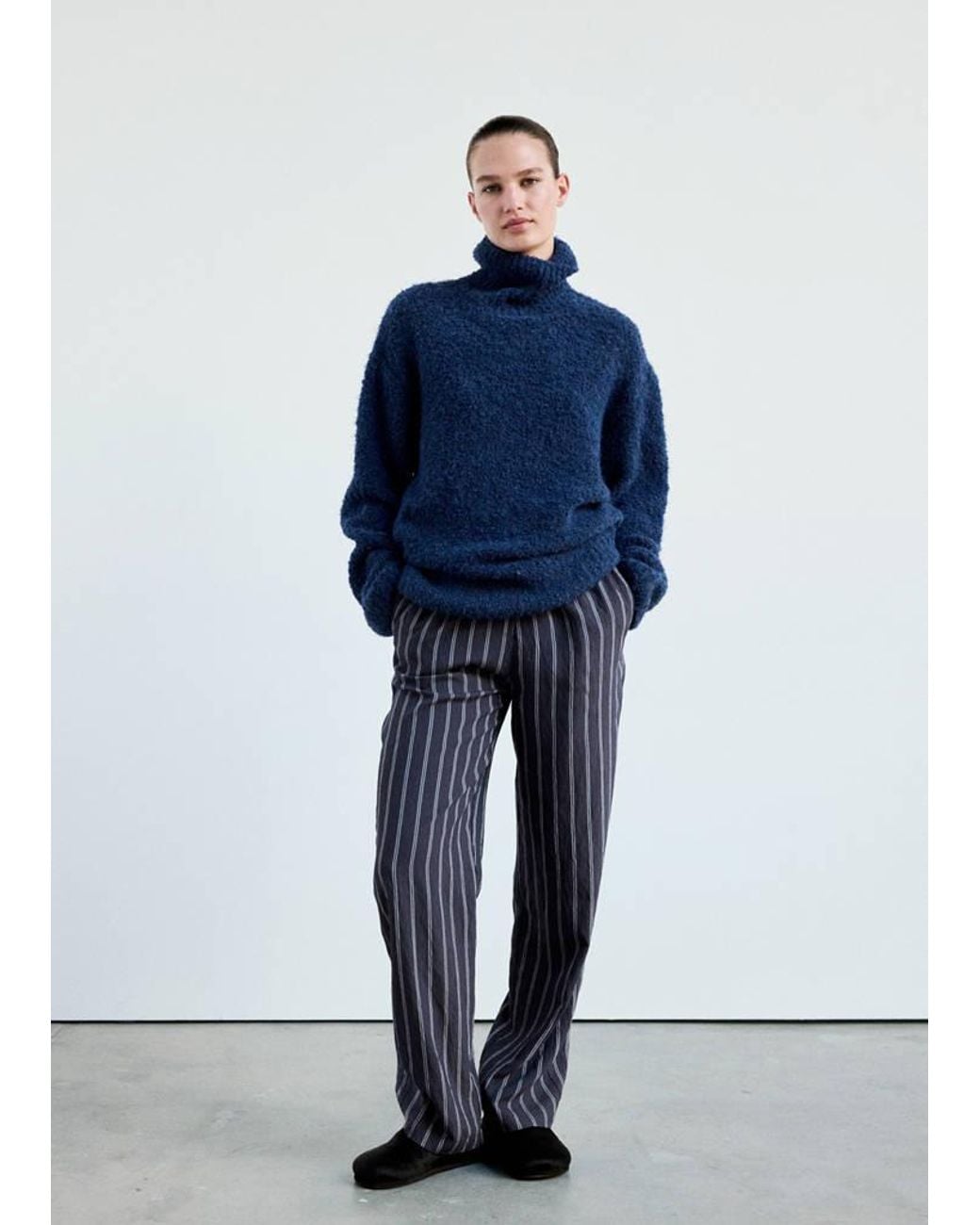 Mango Blue Bouclé Turtleneck Sweater
