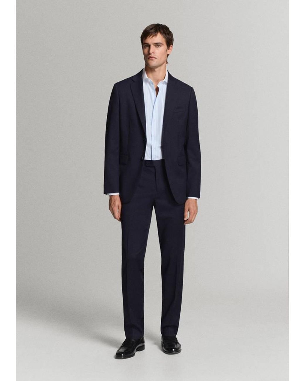 Camicia Completo Slim-Fit 100% Cotone Righe Celeste di Mango in Blue da Uomo