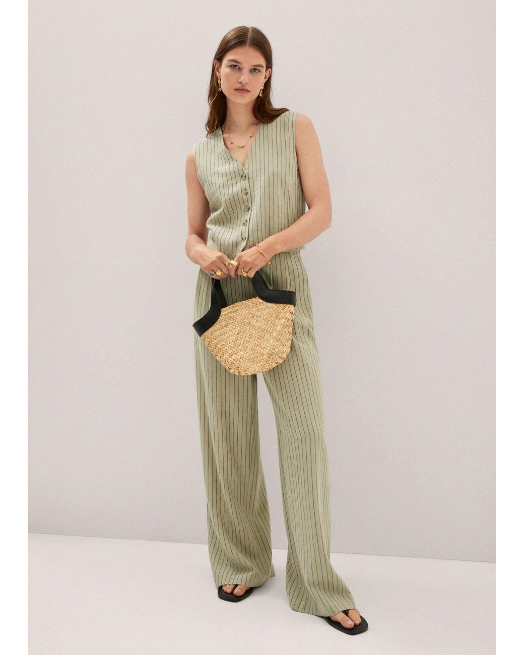 Mango Pinstripe Linen Waistcoat Pastel in Natural Lyst UK