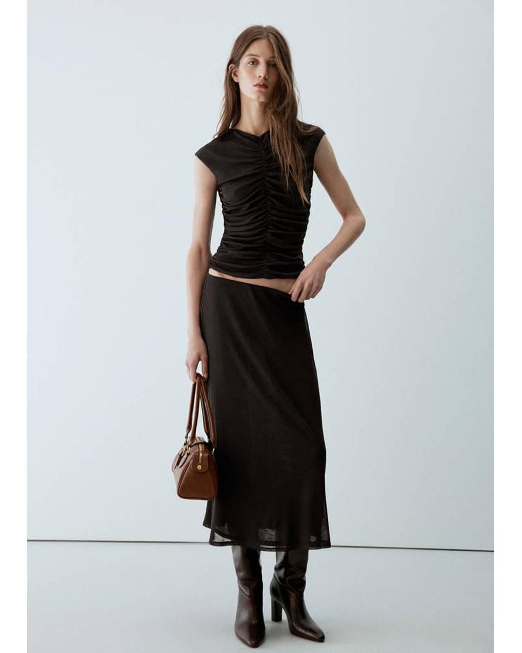 Mango Black Flared Midi-Skirt